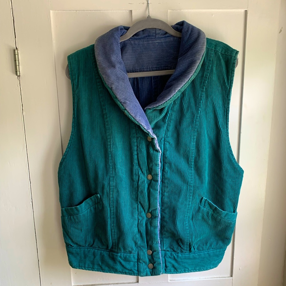 Vintage J.Gallery Women's Giacca Reversible Blue / Green Corduroy Vest